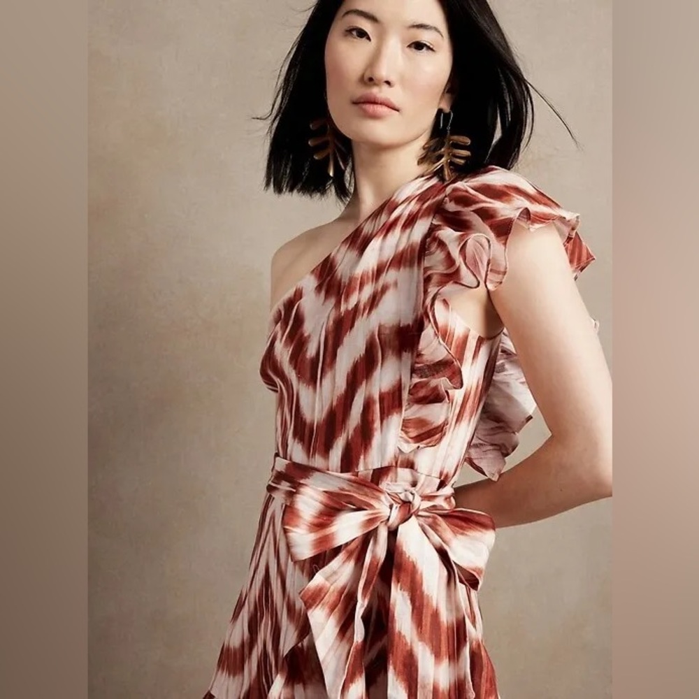 Zebra linen be shoulder mini dress - Banana Republic